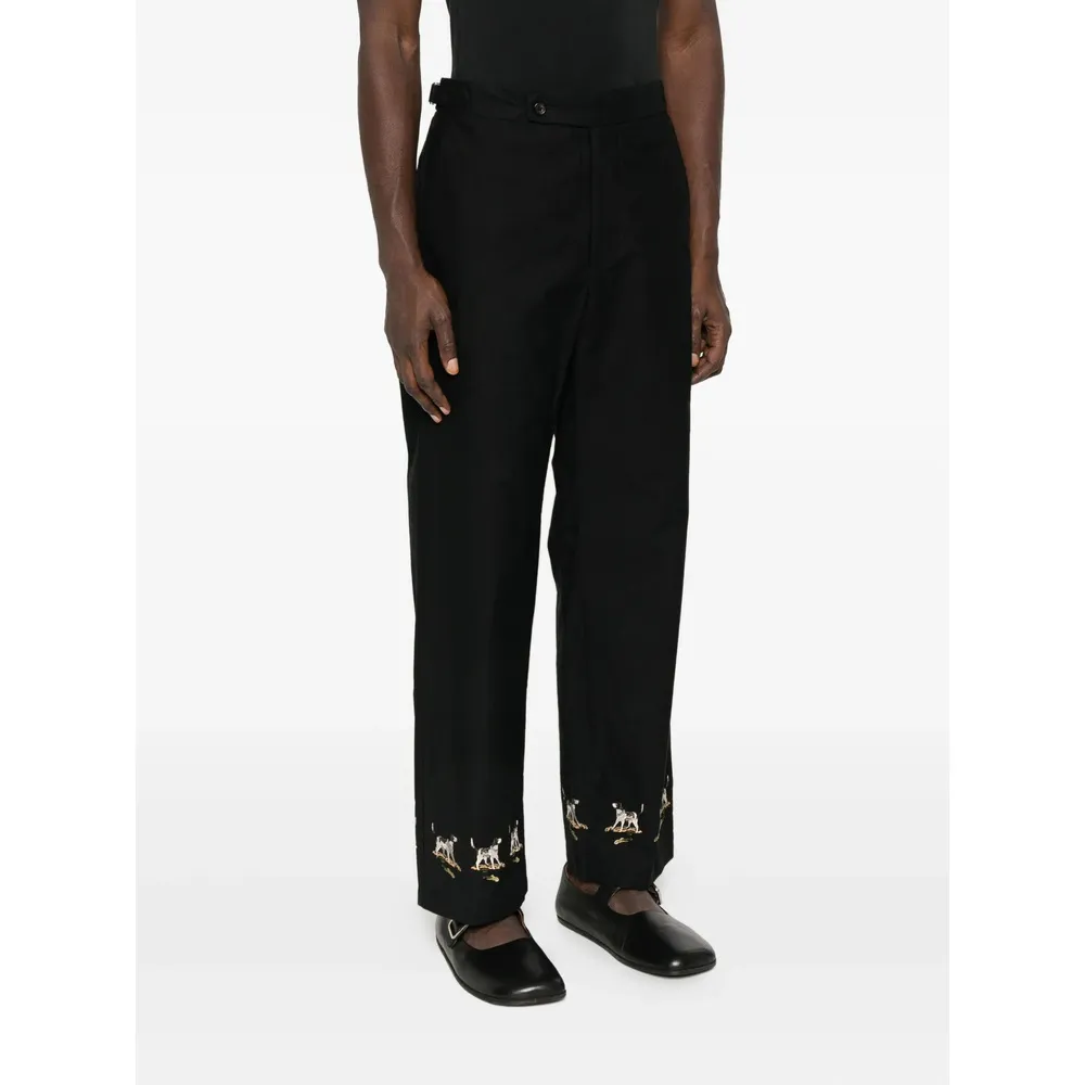Embroidered Side-Buckle Pants