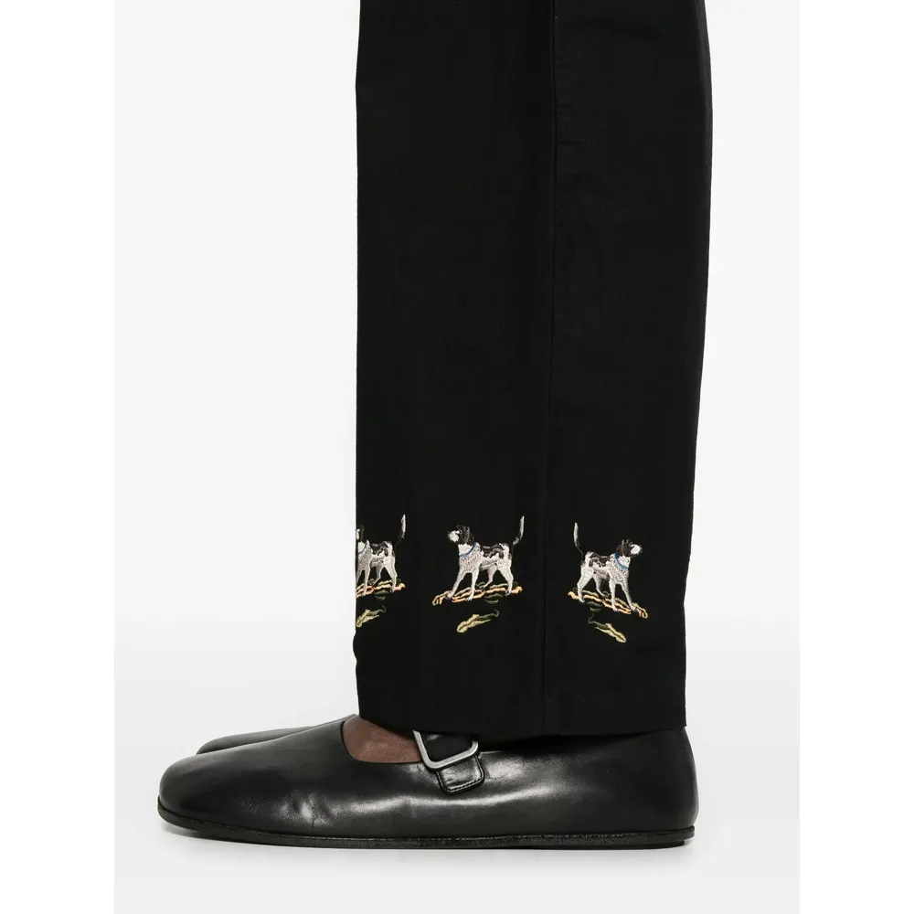 Embroidered Side-Buckle Pants