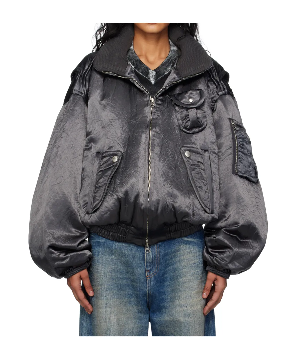 Satin Cargo Bomber Jacket