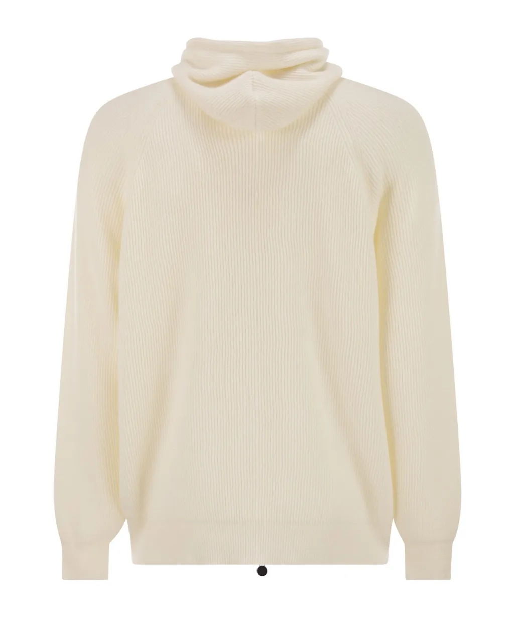 Ribbed Cashmere Hooded Jacket