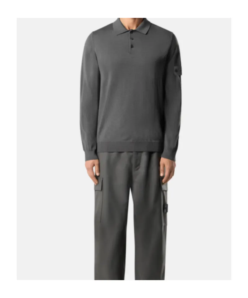 Long-Sleeve Polo Jumper With Ribbed Trims