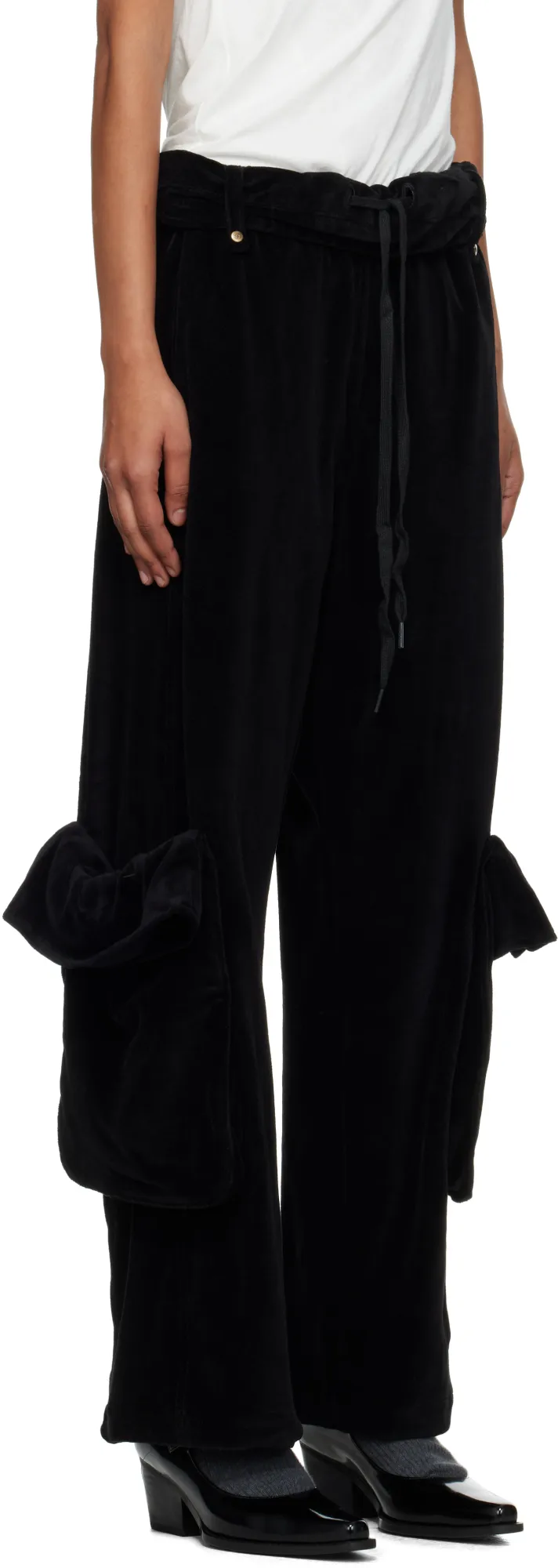 Rolled-Waist Velvet Overalls
