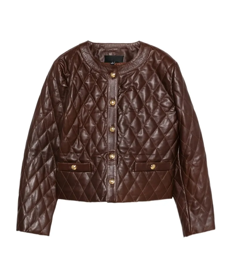 Quilted Button-Down Leather Jacket