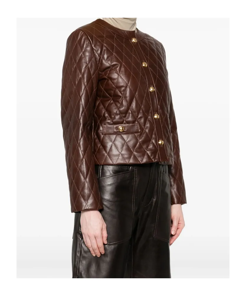 Quilted Button-Down Leather Jacket