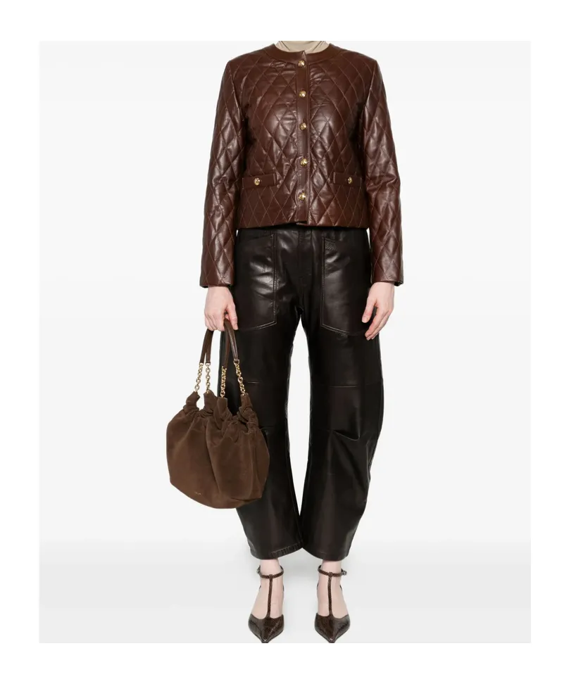 Quilted Button-Down Leather Jacket