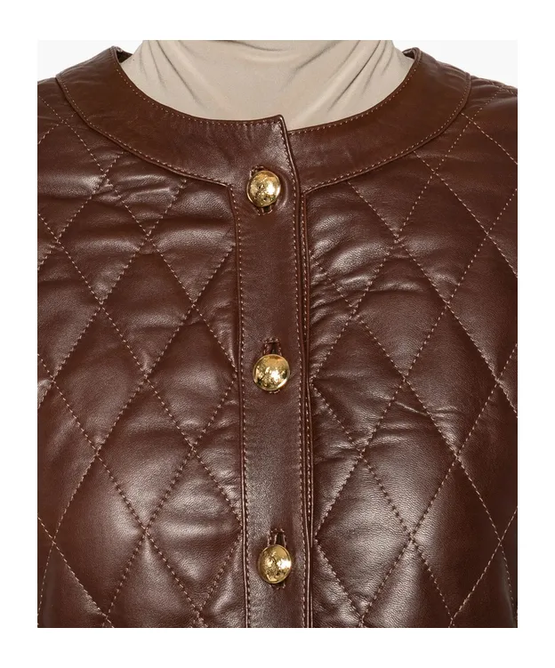 Quilted Button-Down Leather Jacket