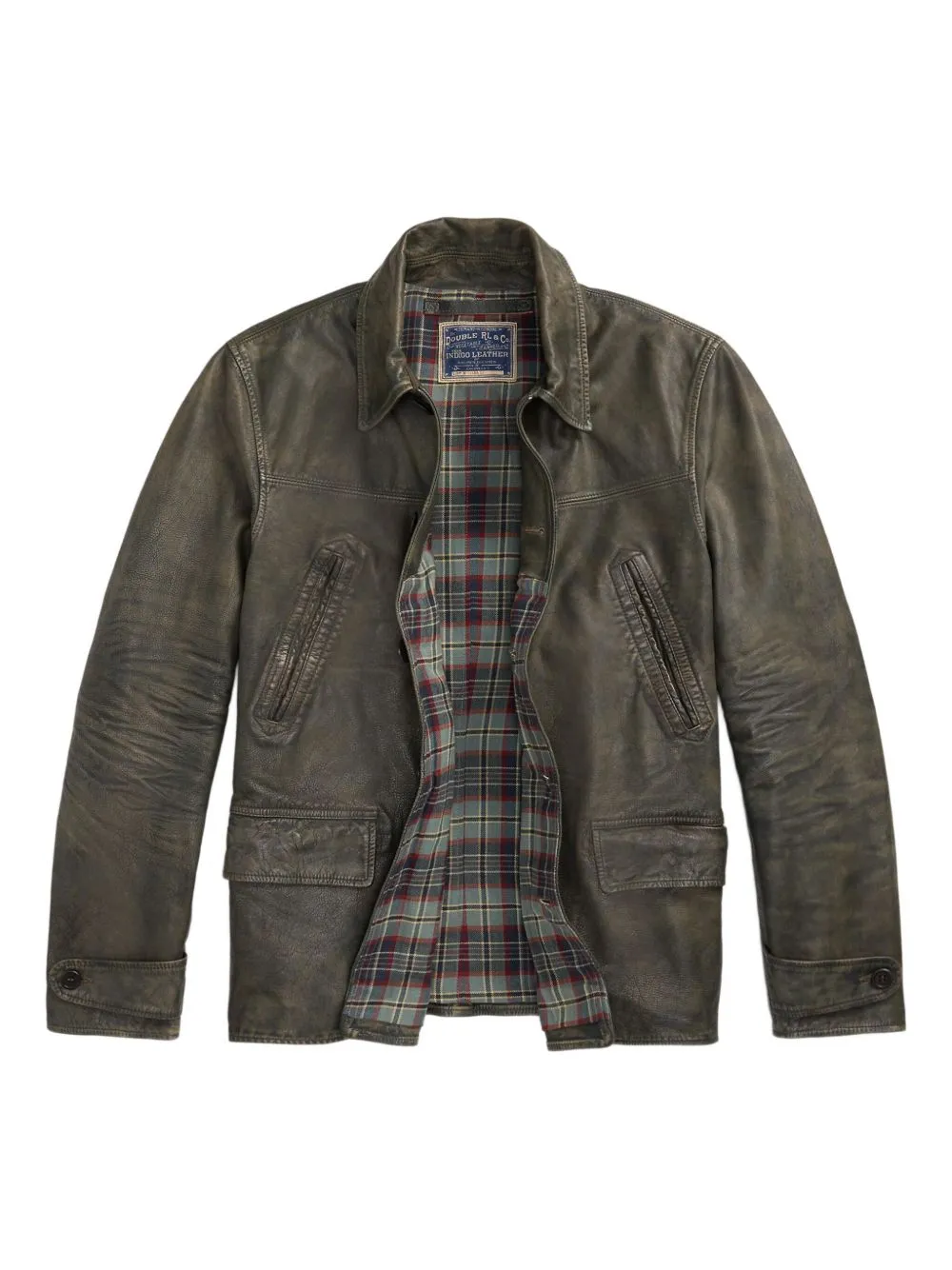 Distressed Leather Button-Up Jacket