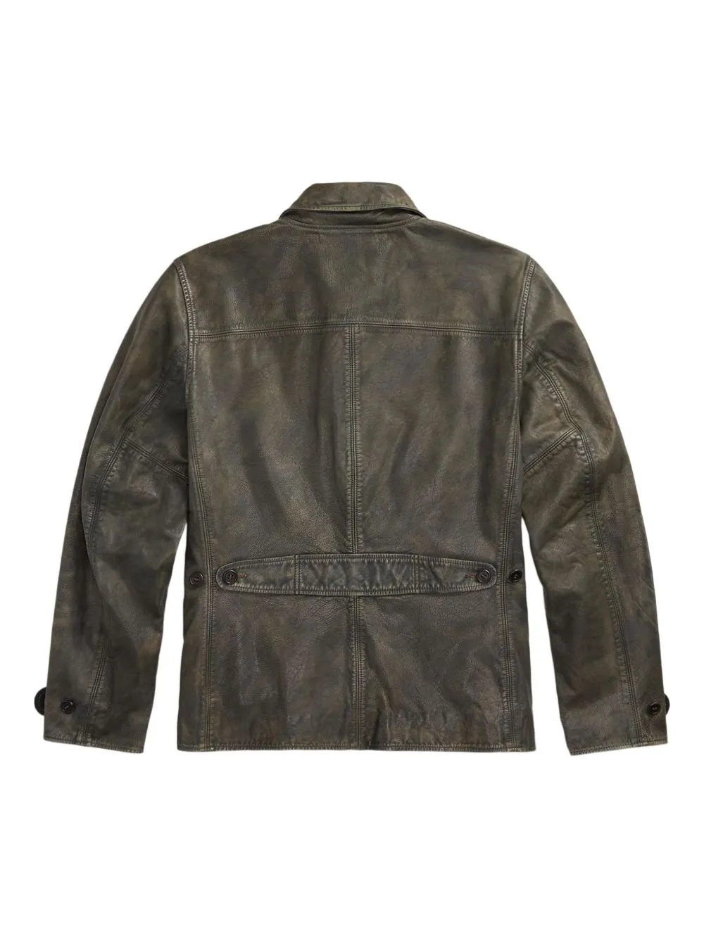 Distressed Leather Button-Up Jacket