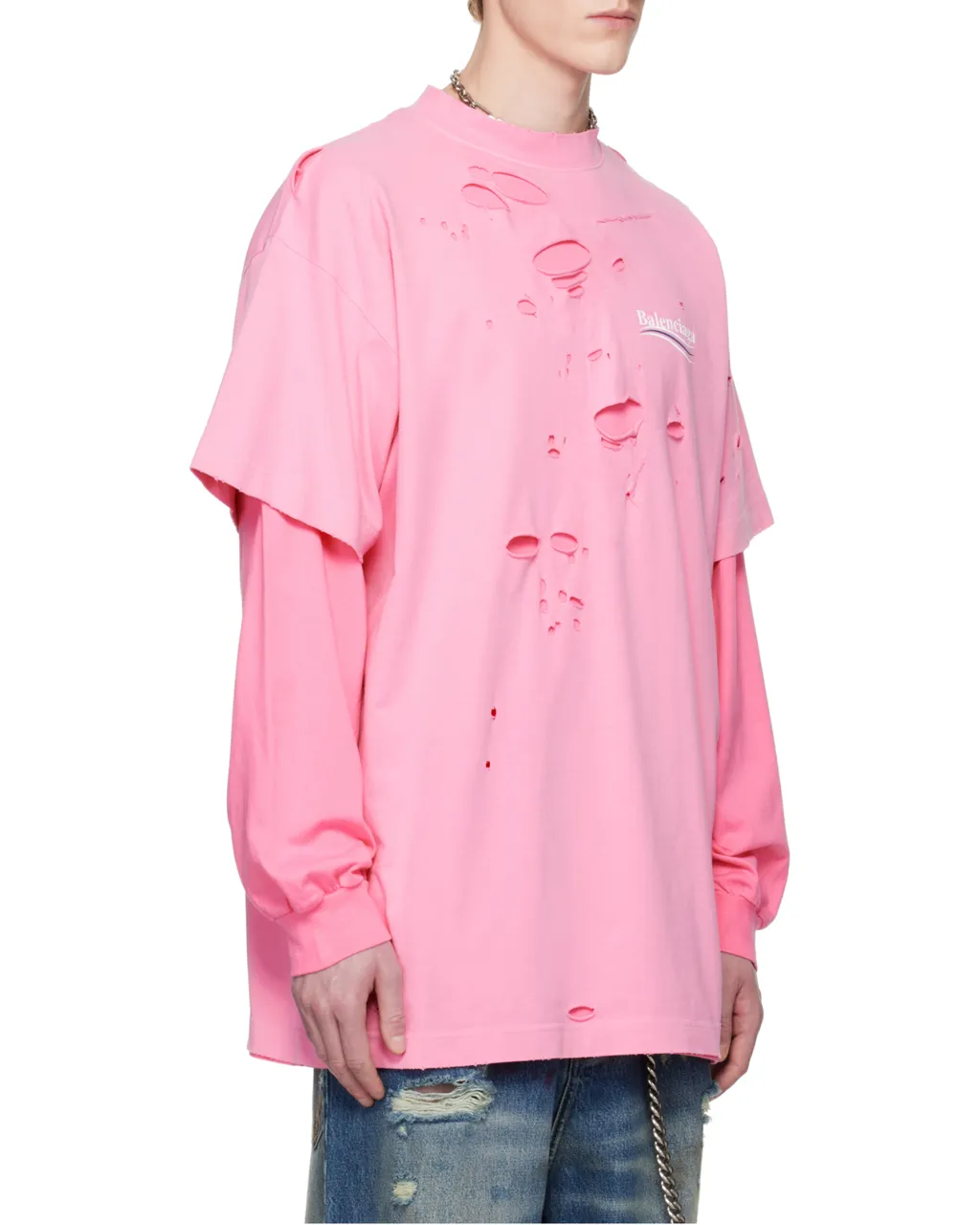 Destroyed Layered Long-Sleeved T-Shirt