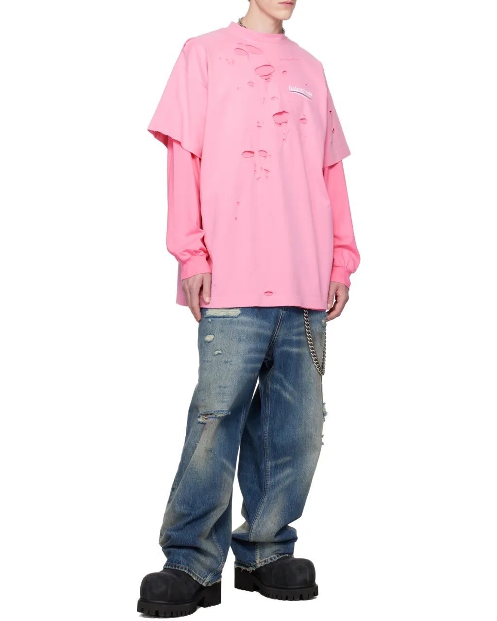 Destroyed Layered Long-Sleeved T-Shirt