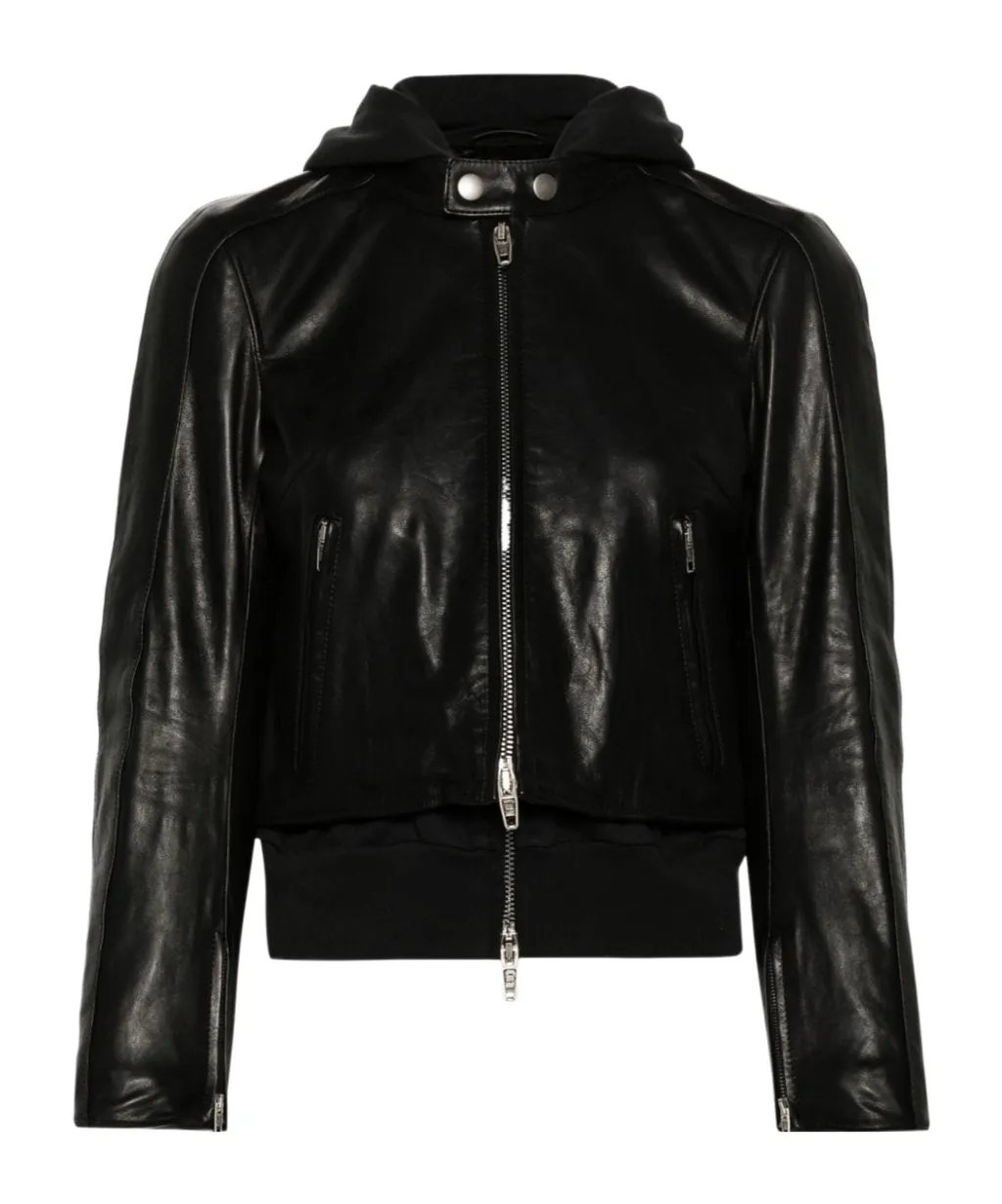 Layered-Detail Leather Jacket