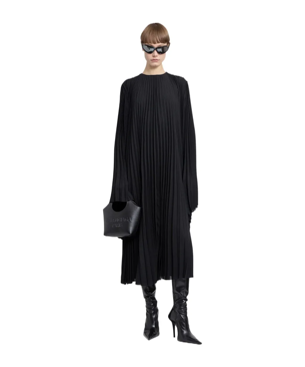 Pleated Wide-Sleeve Maxi Dress