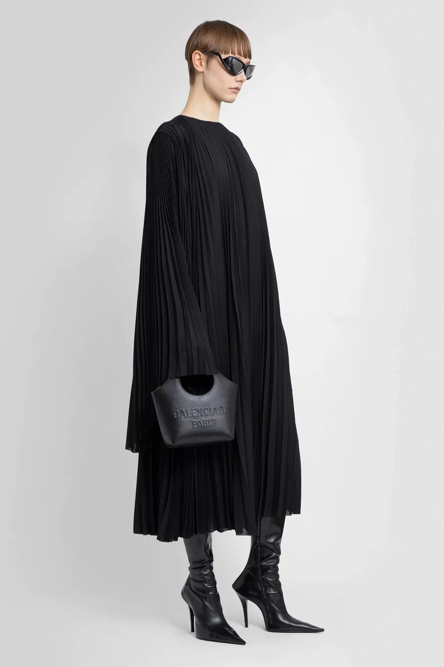 Pleated Wide-Sleeve Maxi Dress