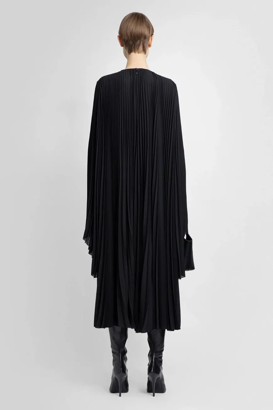 Pleated Wide-Sleeve Maxi Dress
