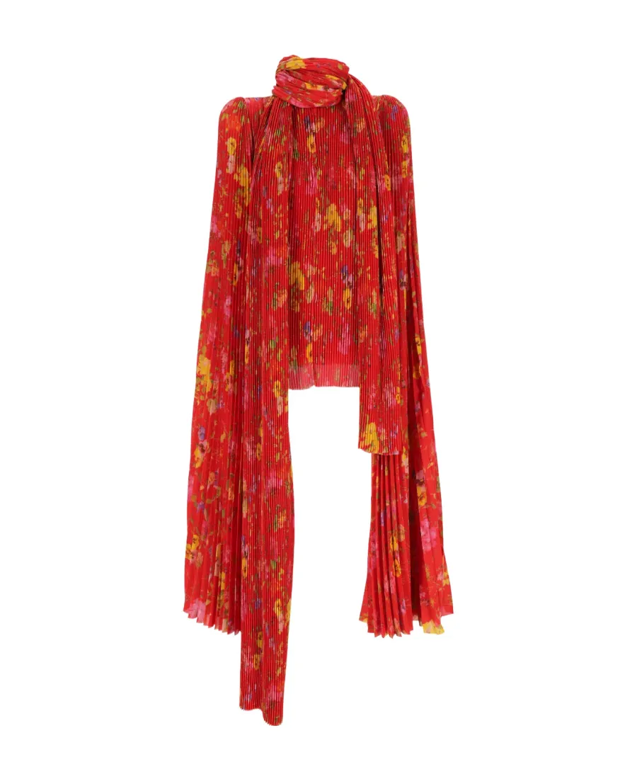 Lilies Scarf Pleated Blouse
