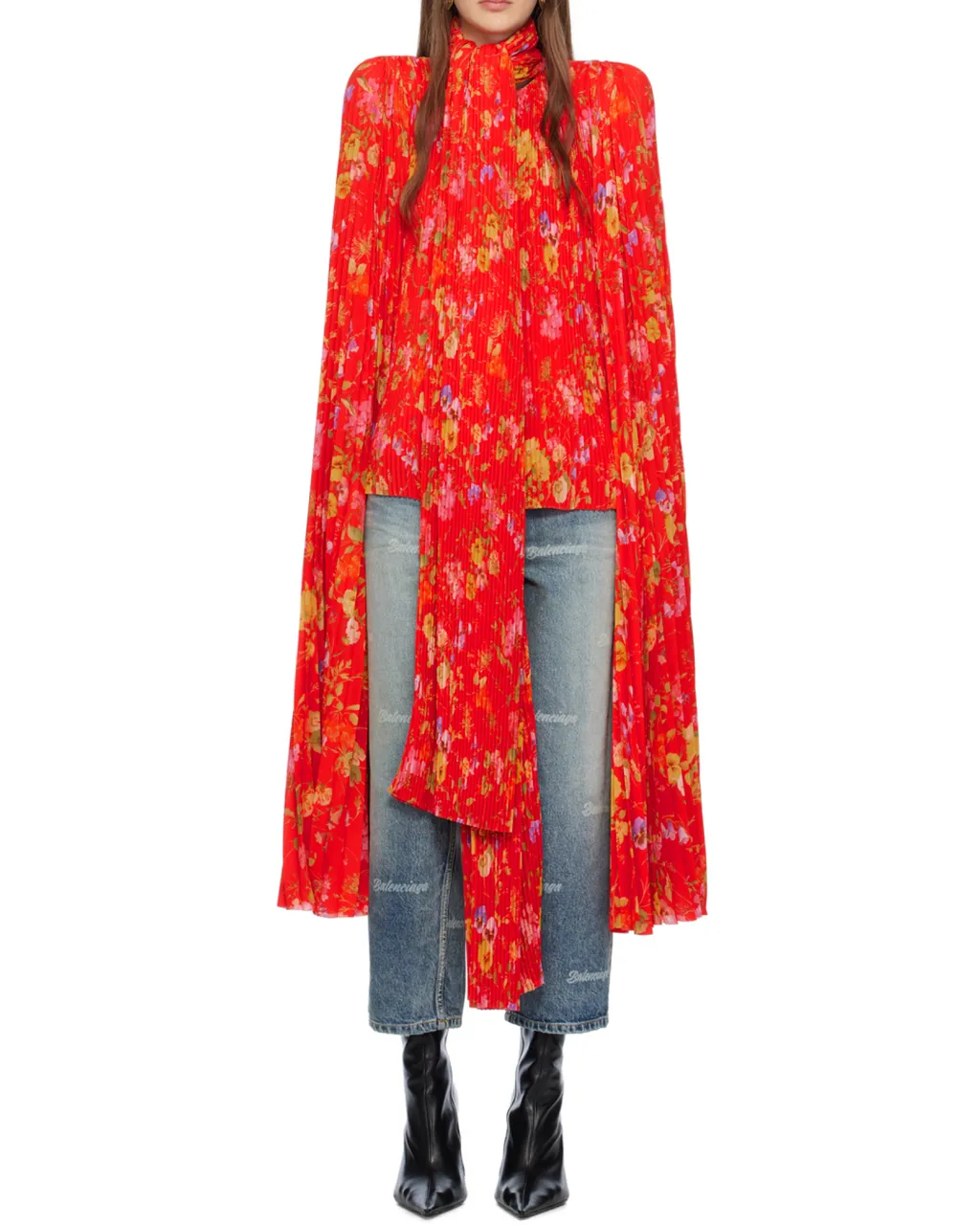 Lilies Scarf Pleated Blouse