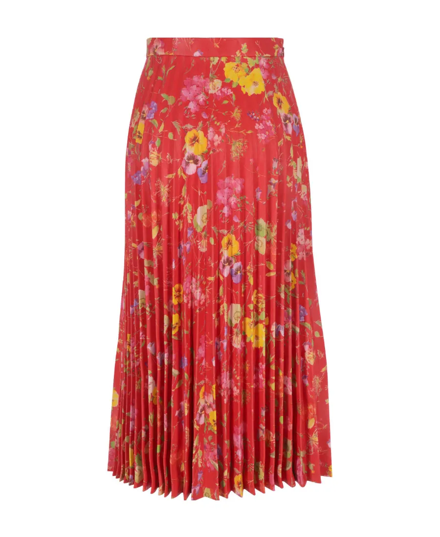 Floral-Print Pleather Leather Skirt