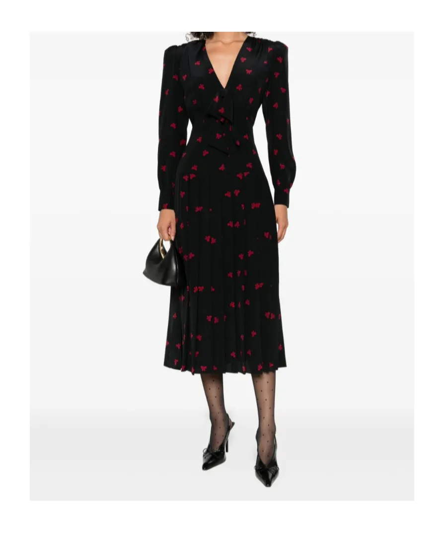 Pleated Bow-Print Dress
