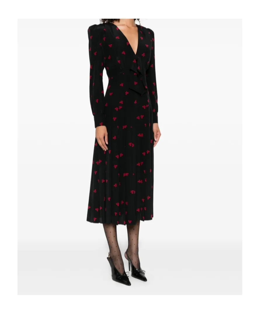 Pleated Bow-Print Dress