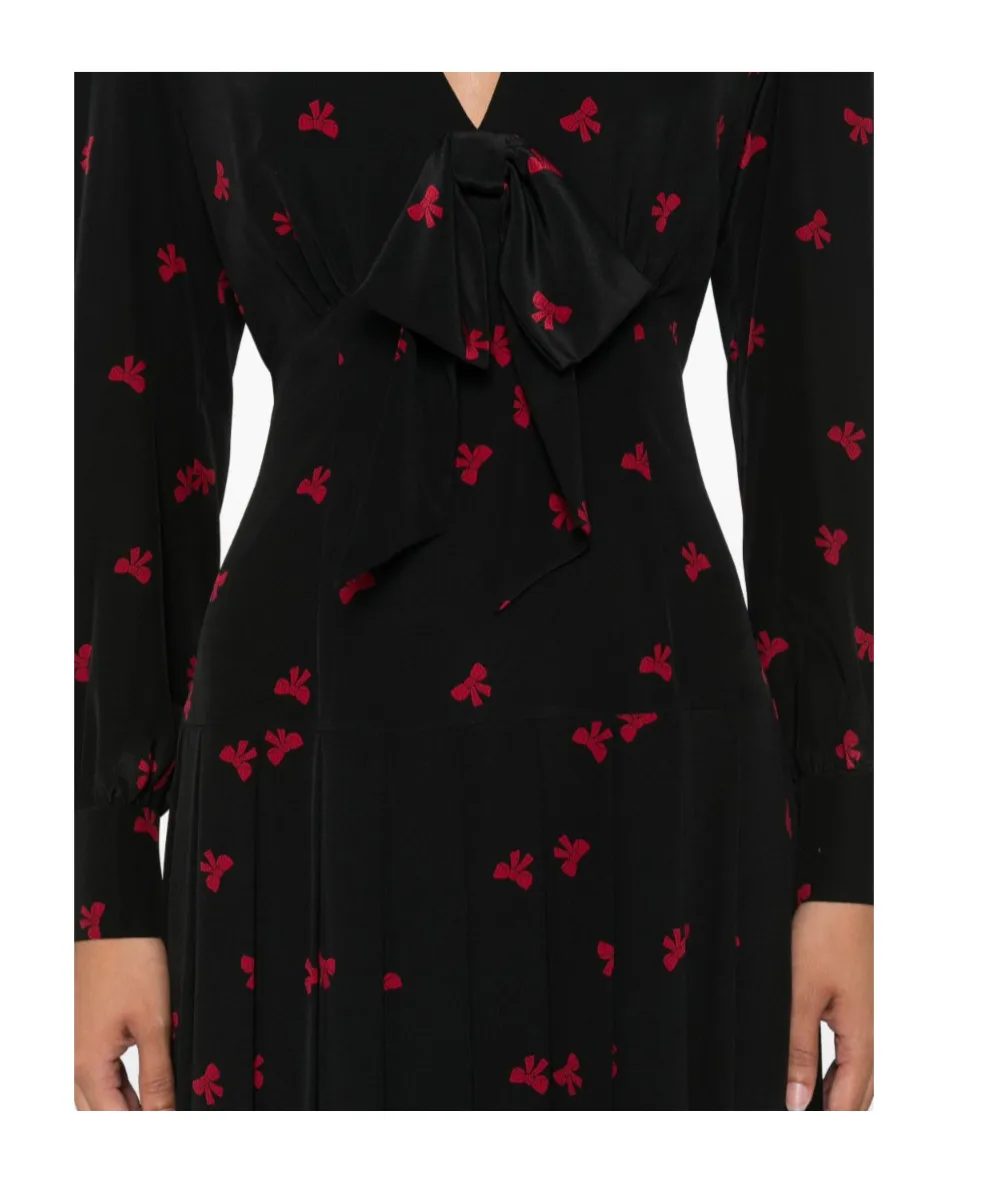 Pleated Bow-Print Dress