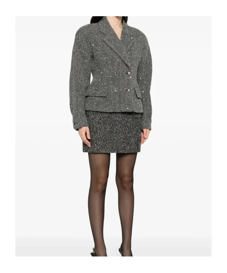 Sequin-Embellished Herringbone Jacket