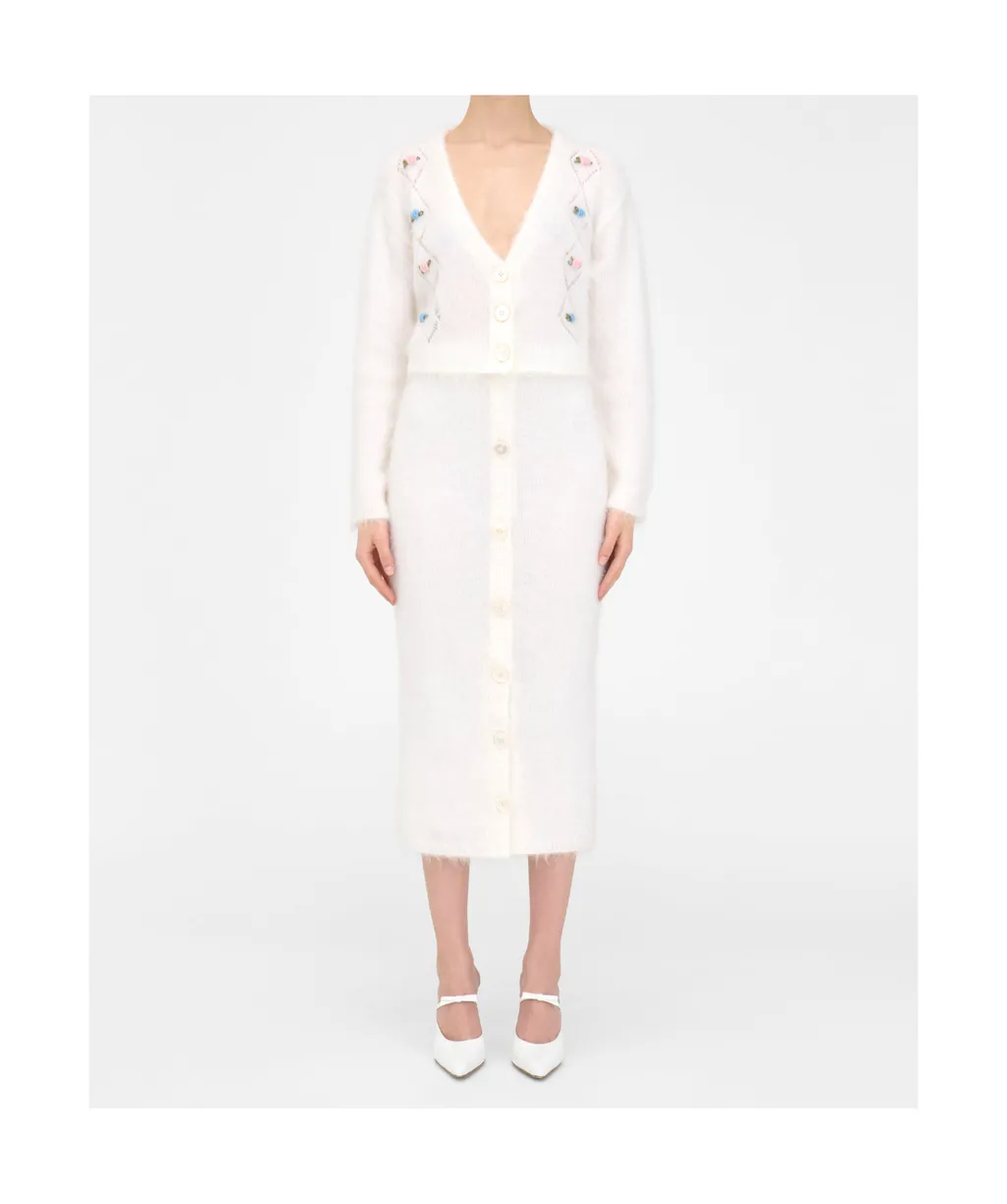 Floral-Embroidered Buttoned Cardigan