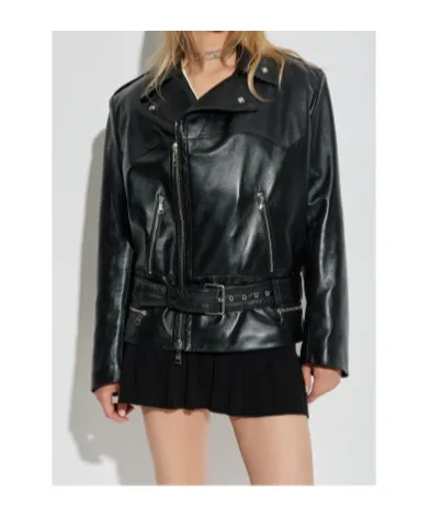 Long-Sleeved Leather Jacket