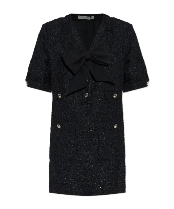 Bow Detailed Mini Tweed Dress