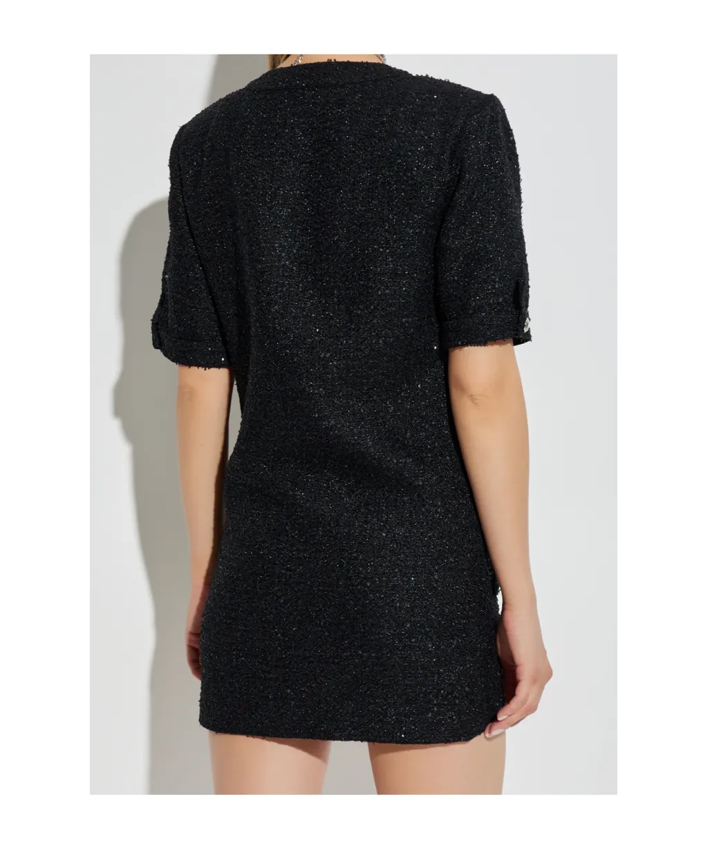 Bow Detailed Mini Tweed Dress