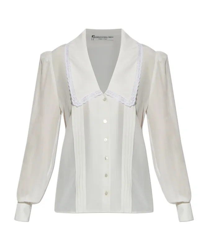 Lace-Trimmed Collared Blouse