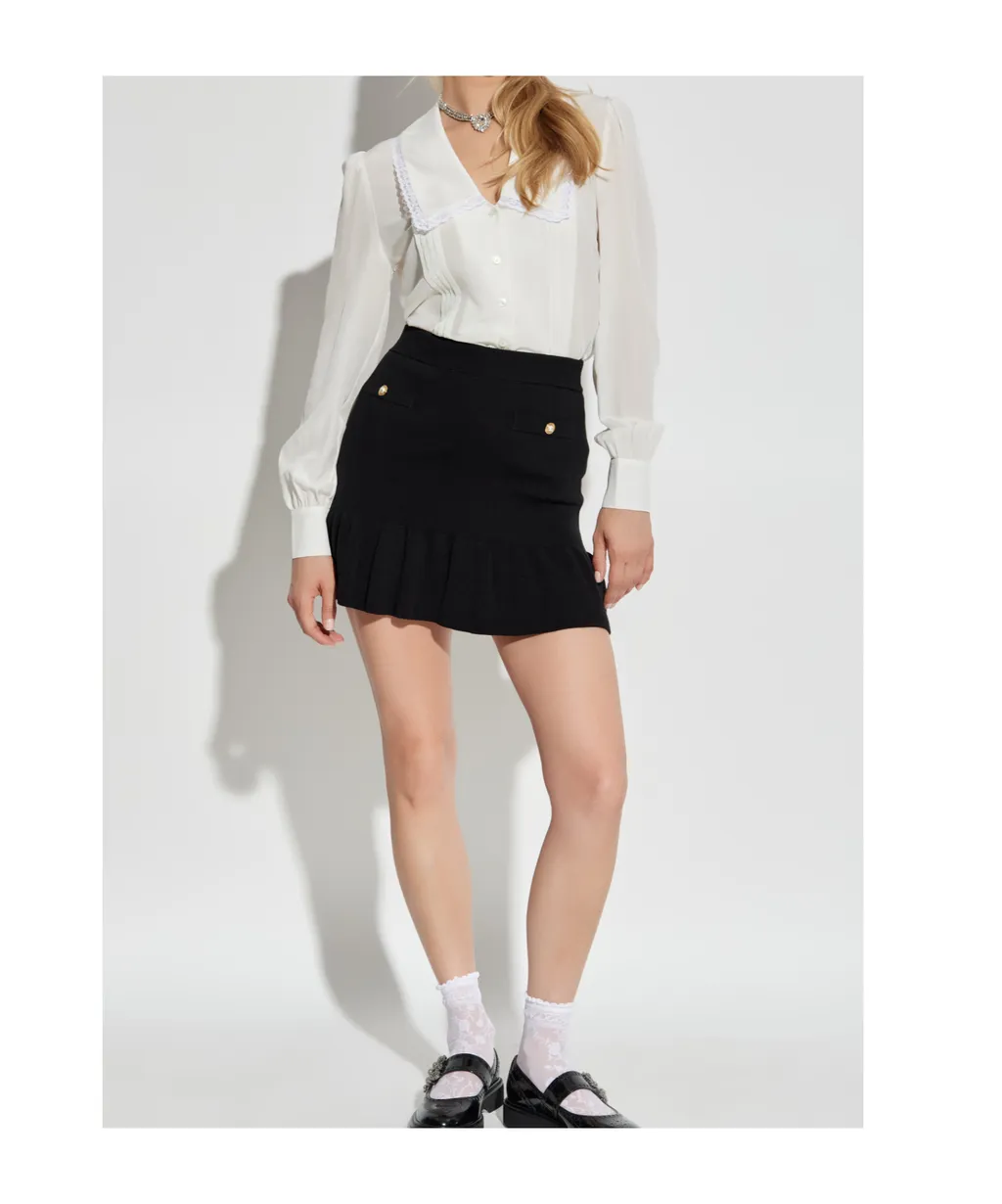 Lace-Trimmed Collared Blouse