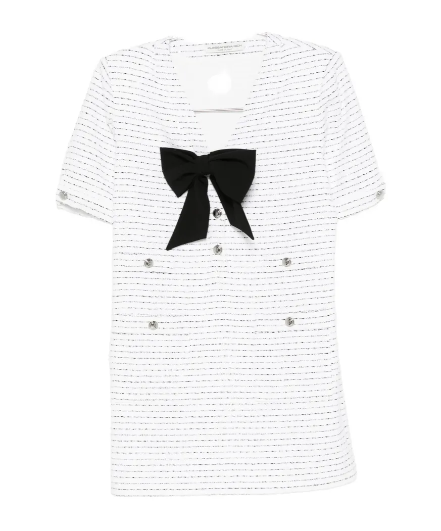 Bow Detailed Sequin Tweed Mini Dress