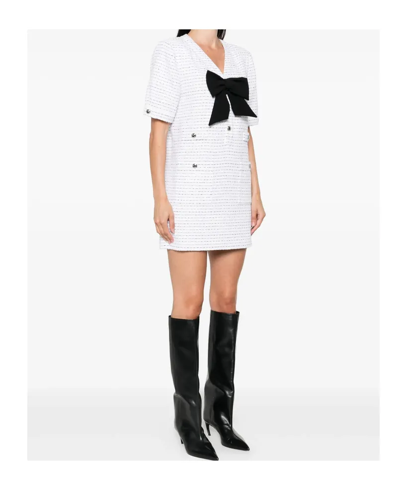 Bow Detailed Sequin Tweed Mini Dress