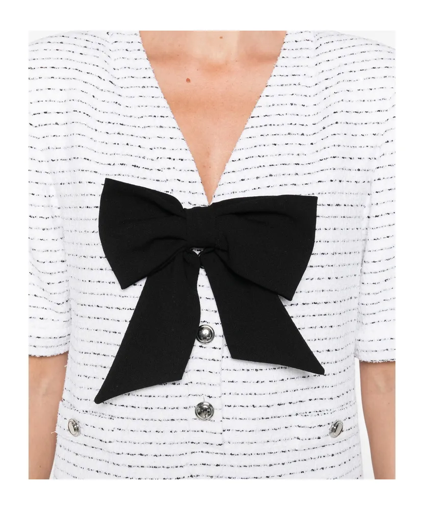 Bow Detailed Sequin Tweed Mini Dress