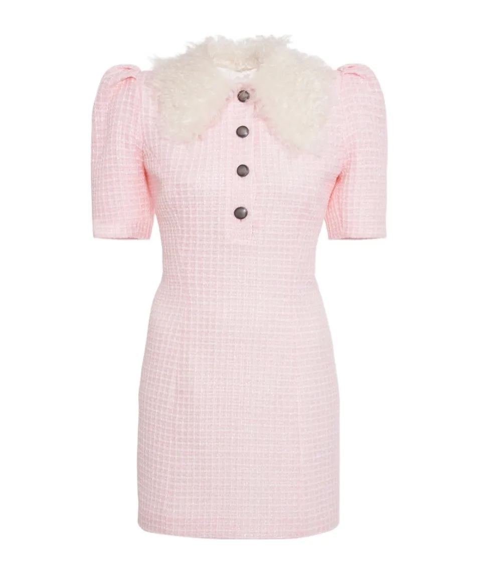 Short-Sleeved Shearling Detailed Dress