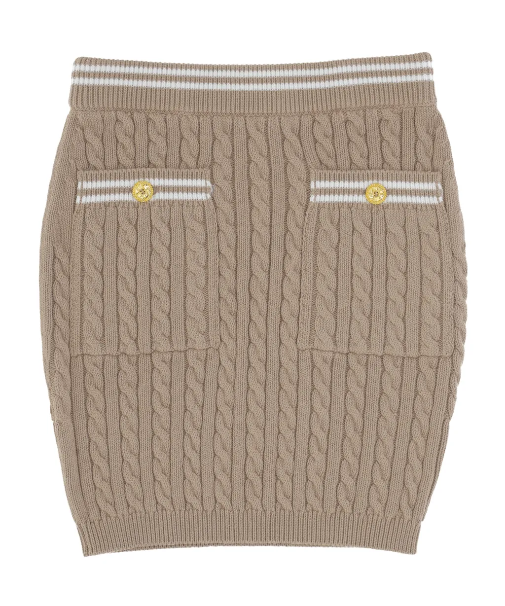 Stripe Trim Cable-Knitted Mini Skirt