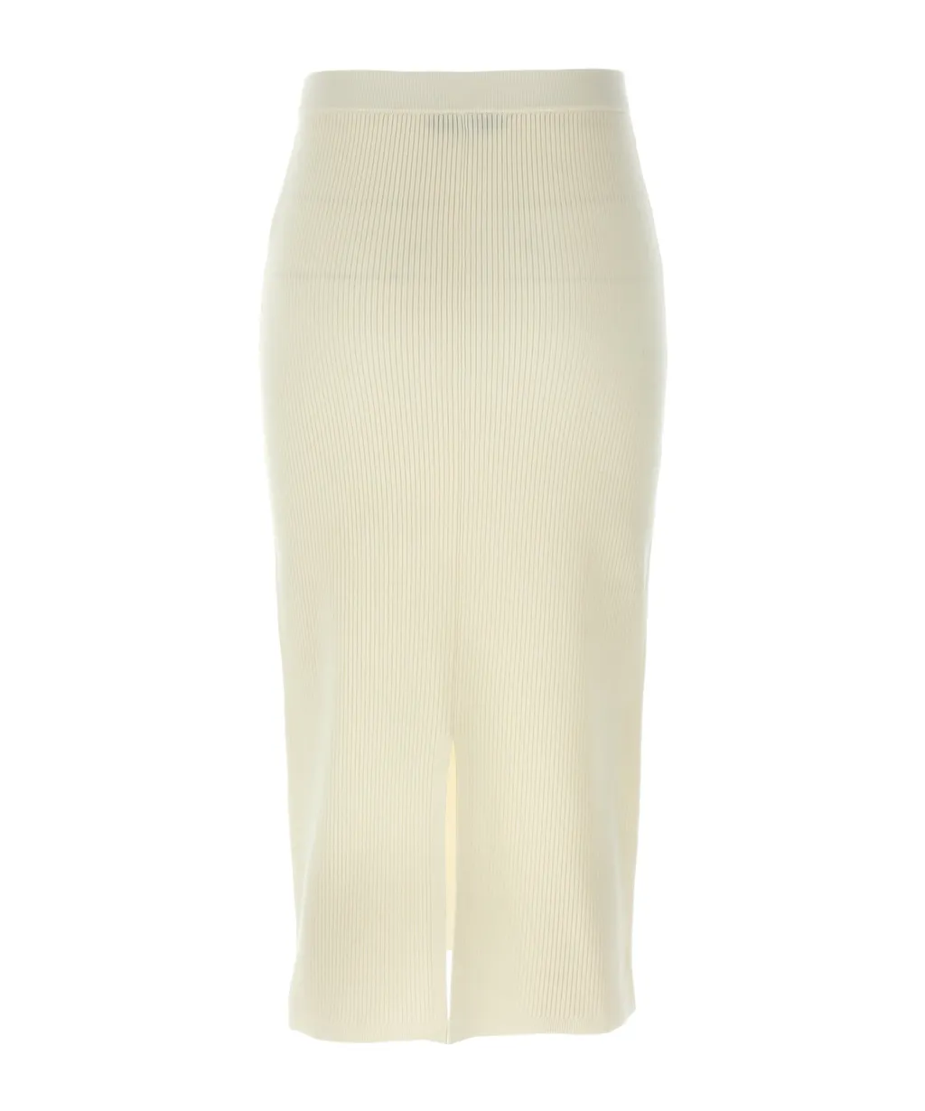 Rear Slit Ribbed Midi Skirt