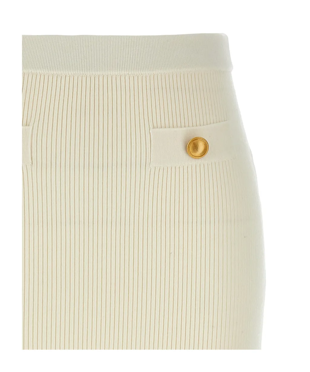 Rear Slit Ribbed Midi Skirt