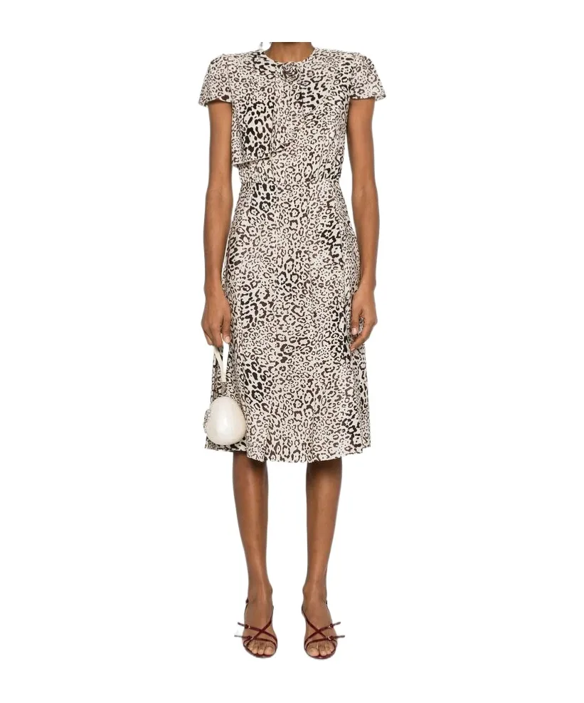 Leopard-Print Pleated Midi Dress