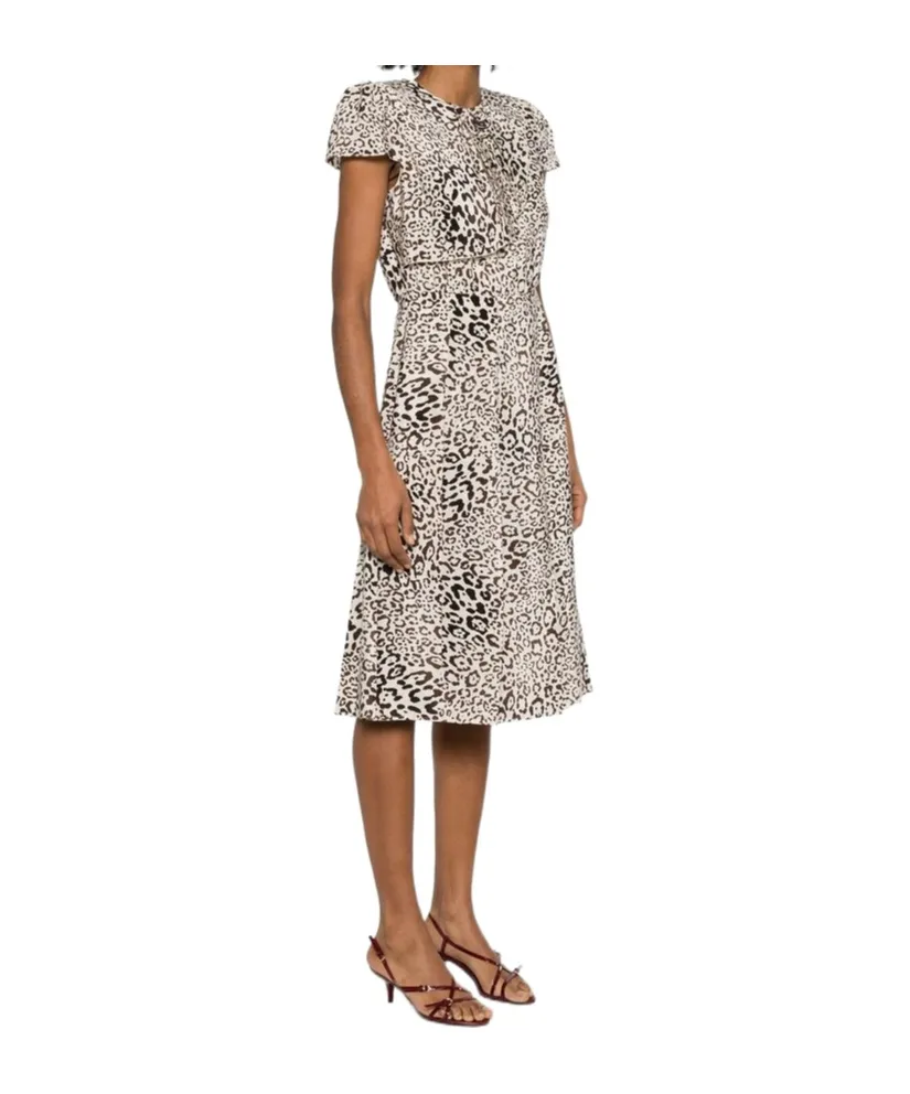 Leopard-Print Pleated Midi Dress