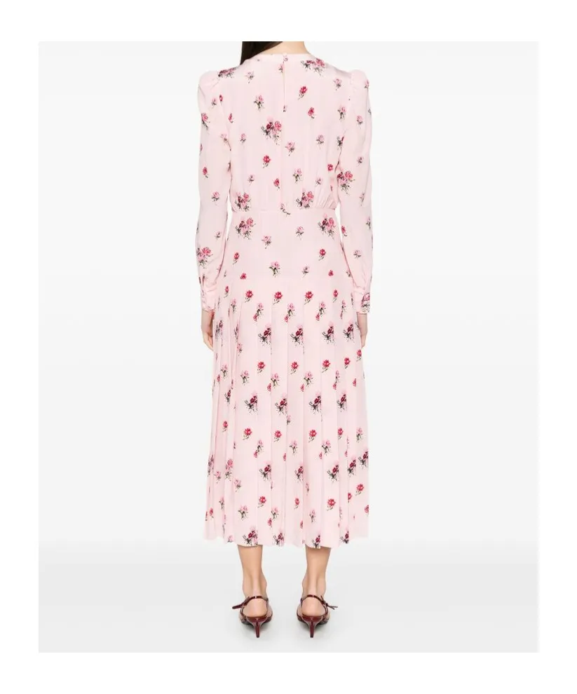 Rose-Print Pleat-Detailing Midi Dress