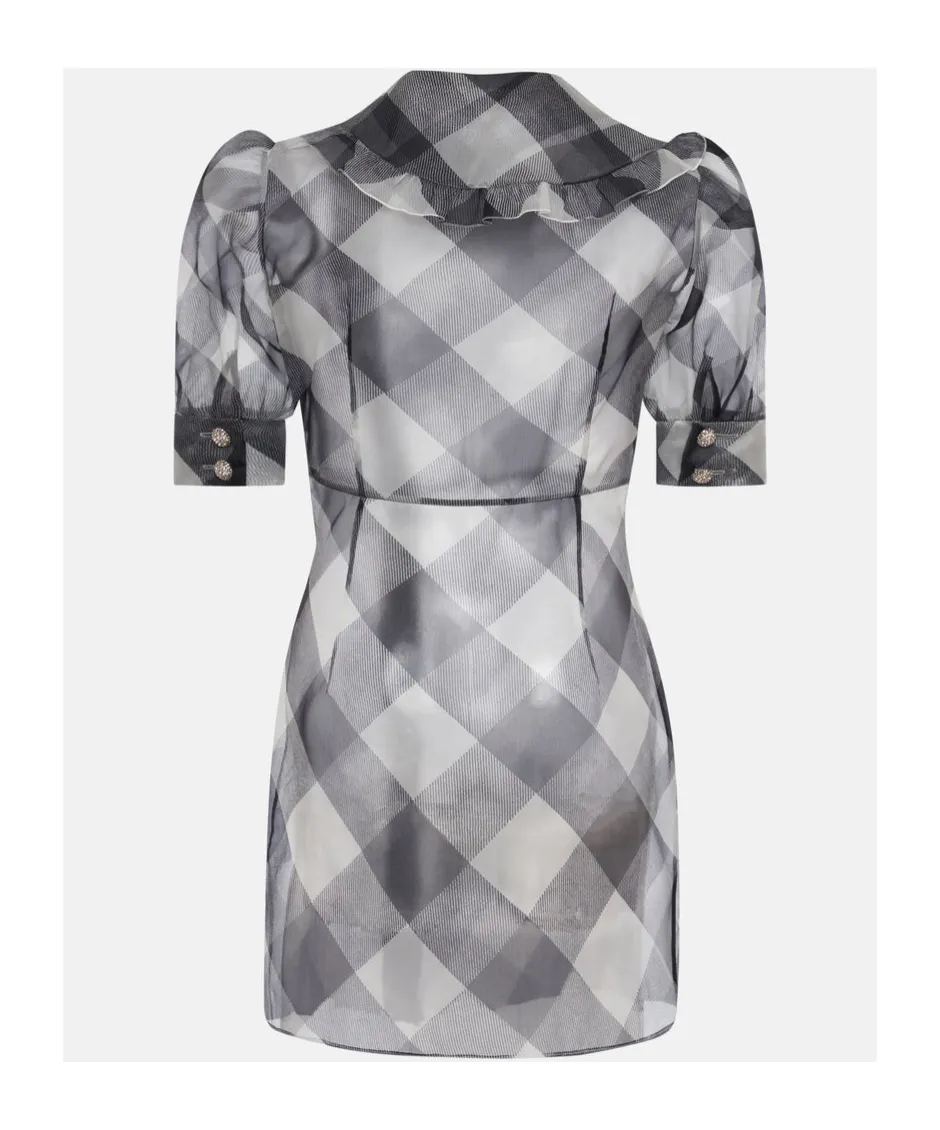 Checked Silk Mini Dress