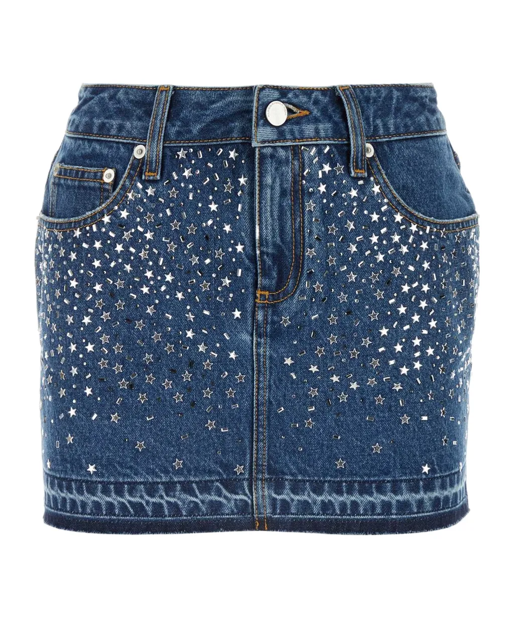Embellished Frayed Hem Denim Mini Skirt
