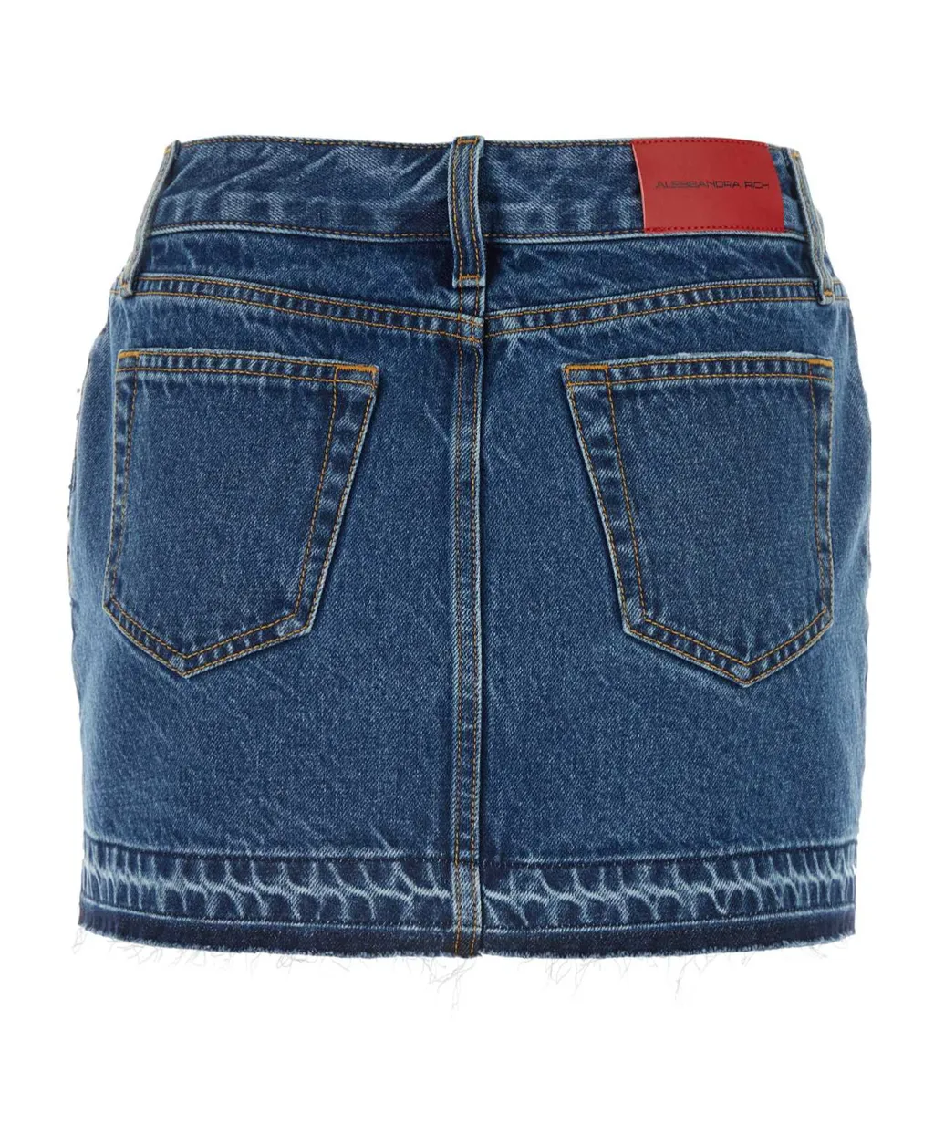 Embellished Frayed Hem Denim Mini Skirt