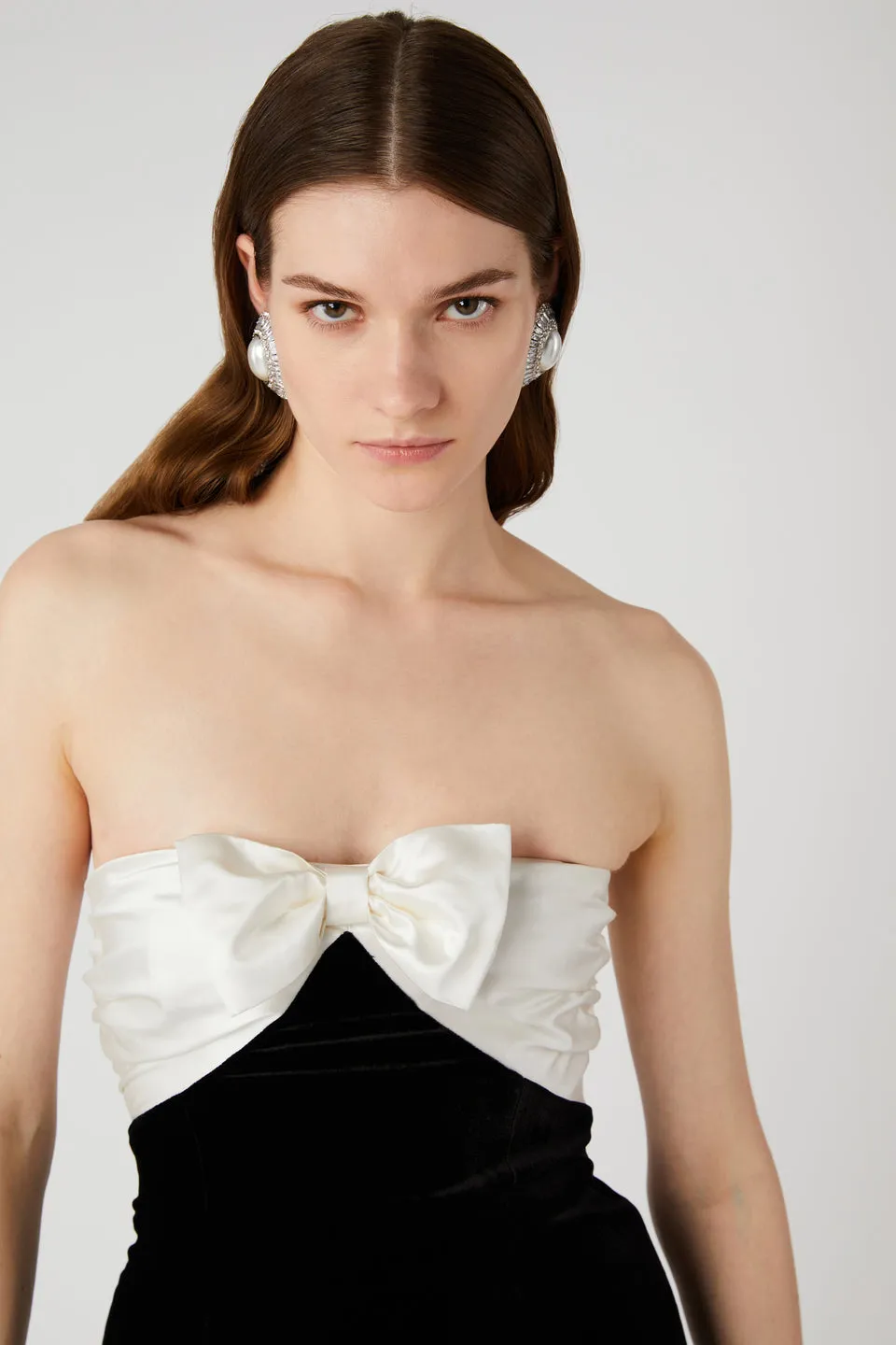 Duchesse Bow Velvet Bustier Mini Dress