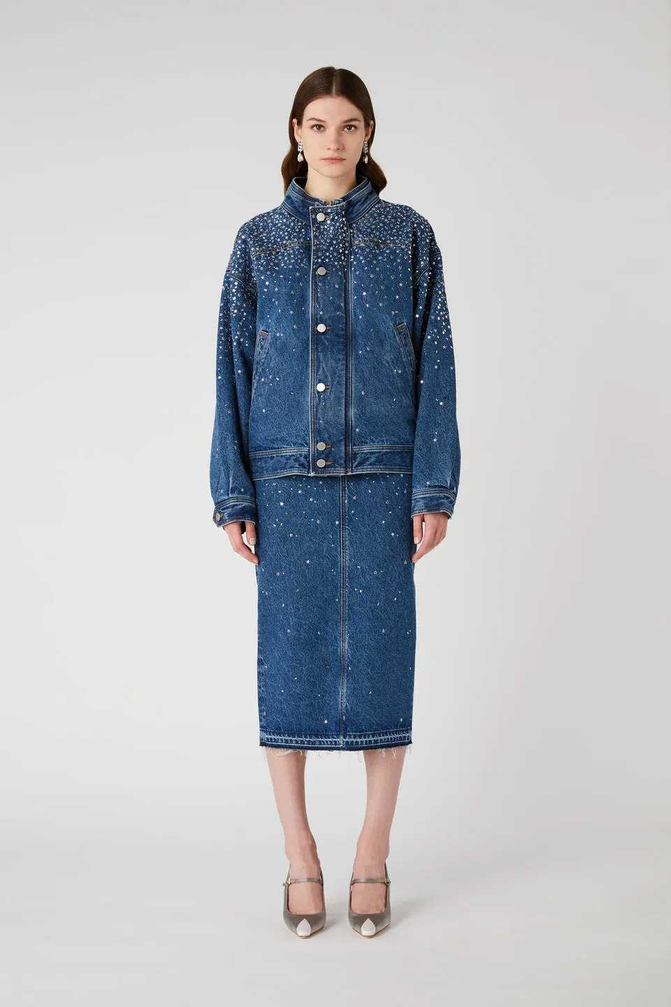 Crystal-Embellished Denim Jacket