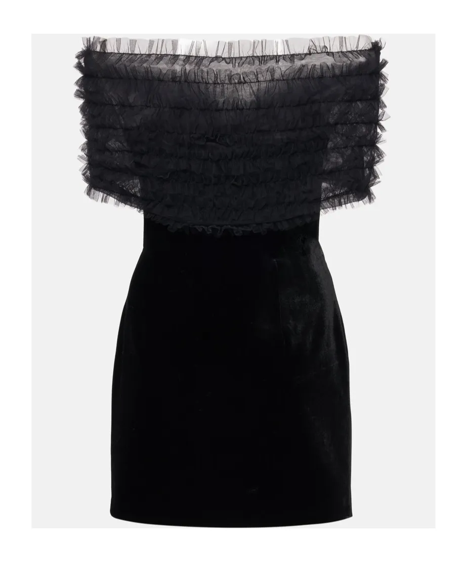Velvet Ruched Off The Shoulder Mini Dress