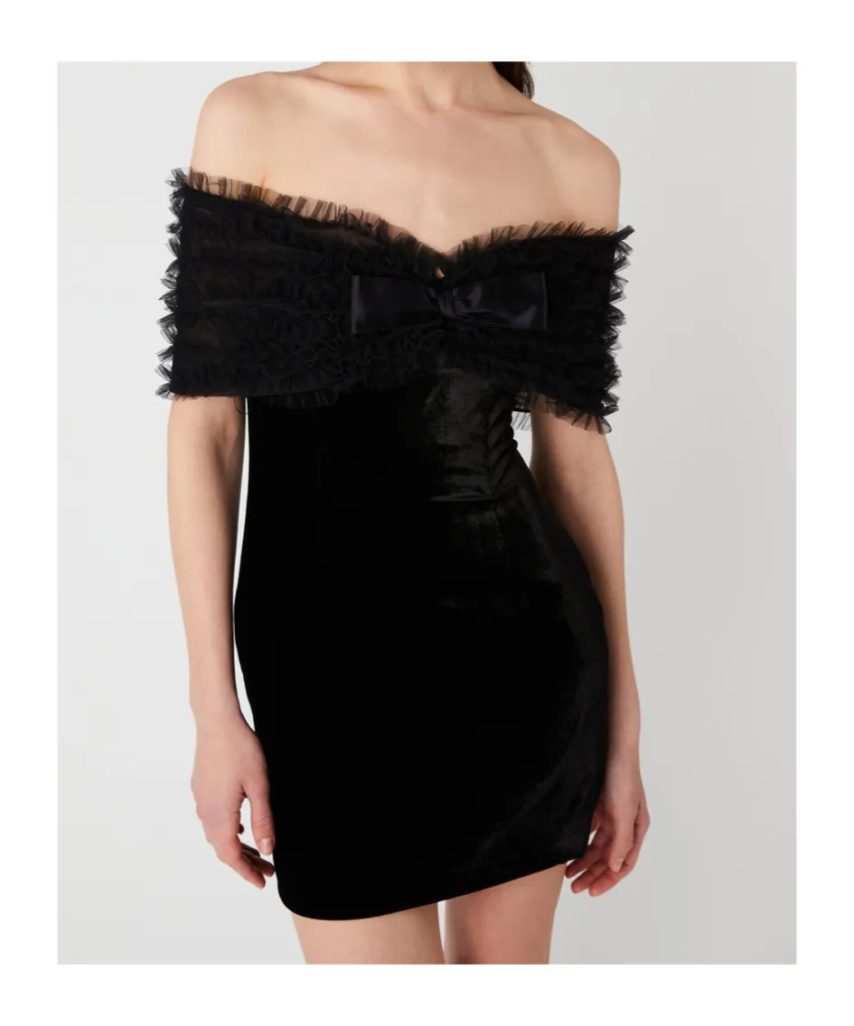 Velvet Ruched Off The Shoulder Mini Dress