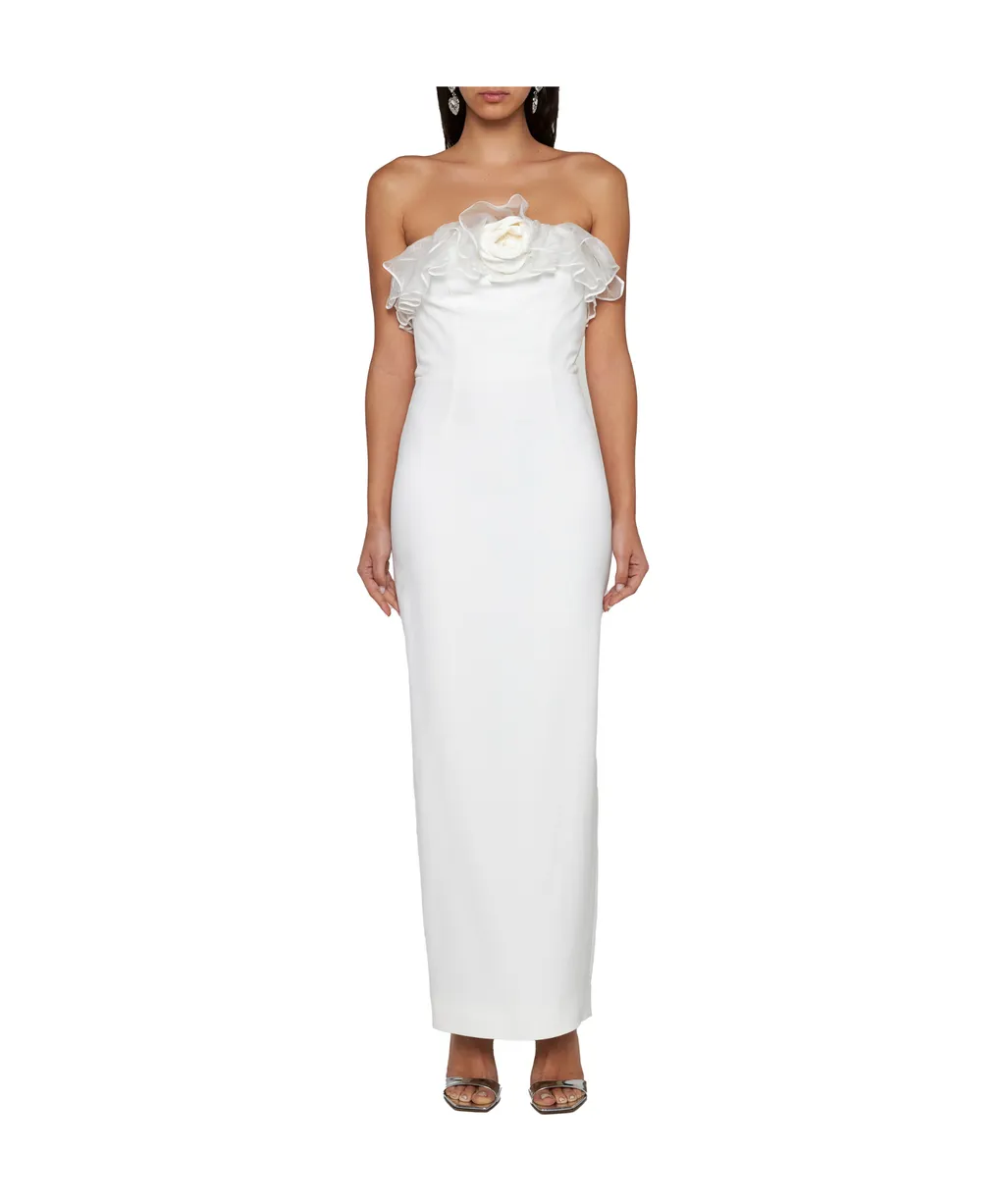 Floral-Appliqué Ruffled Cady Gown