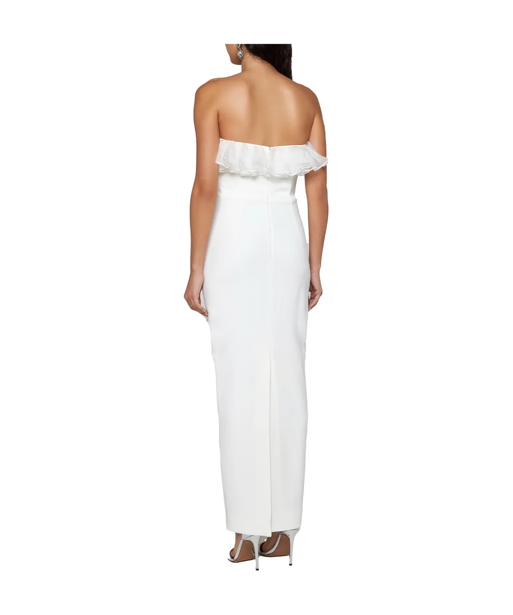 Floral-Appliqué Ruffled Cady Gown